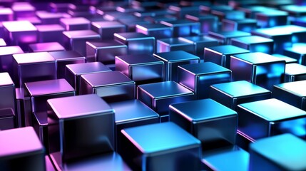 Obraz premium An abstract geometric background in purple and blue rendered in 3D.