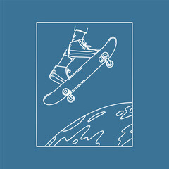 a drawing of a skateboarder in a blue background with a picture of a man on it