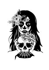 Sugar Skull | Floral Sugar Skull | Lady Dead | Halloween | Sugar Skull w/Flower | Traditional | Halloween Costume | Human Skull Head | Original Illustration | Vector and Clipart | Cutfile and Stencil