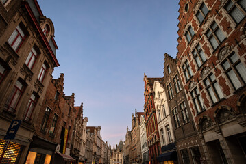 Fototapeta premium Traditional Belgian Architecture in Bruges at Dusk - Belgium