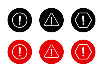 Warning sign, caution icon set on circle background. Danger sign symbol