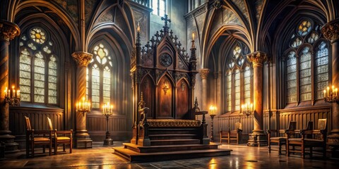 Fototapeta premium A Golden Throne in a Cathedral of Light Architectural Grandeur and Regal Seating