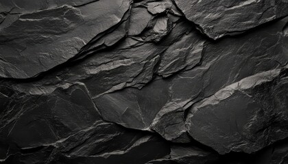 Close-up of textured black slate rock surface with natural cracks, perfect for background or design elements.