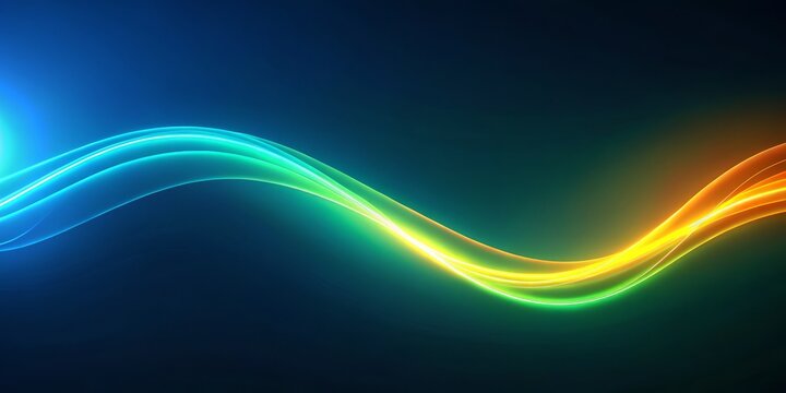 Abstract Flowing Lines of Blue, Green, and Yellow Light on a Dark Background