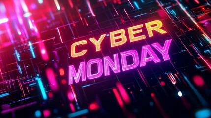 Neon Cyber Monday Text with Abstract Background