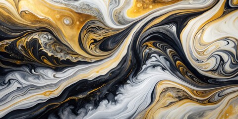 Fototapeta premium Abstract Swirling Gold, Black, and White Liquid Art
