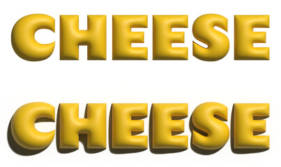 Yellow 3D text Cheese with and without shadow. Suitable for food packaging, restaurant menus, and product promotions.