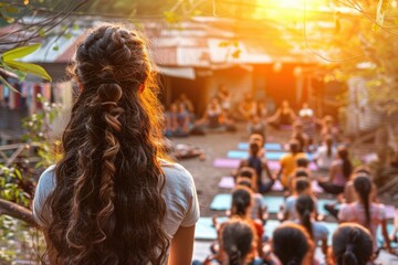Women meditate in yoga class for peace and spiritual awareness.