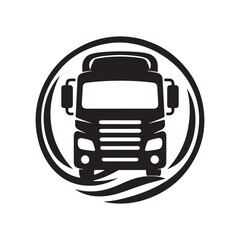 Modern Truck Front Silhouette Icon: A Clean Black Outline on White Background, Ideal for Transportation Graphics, Branding, and Illustrative Needs in the Logistics Industry