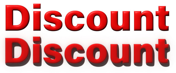 Red 3D text Discount with and without shadow. Ideal for sale promotions, advertising banners, and retail signage.