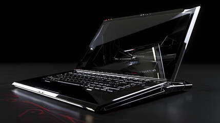 Illustration of a futuristic and advanced gaming laptop with attractive concept wallpapers.