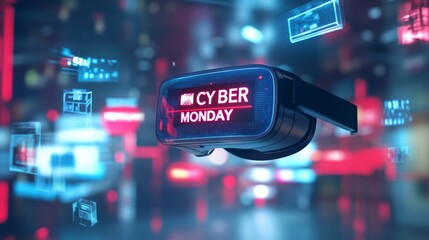 Virtual Reality Headset Displaying Cyber Monday Sale