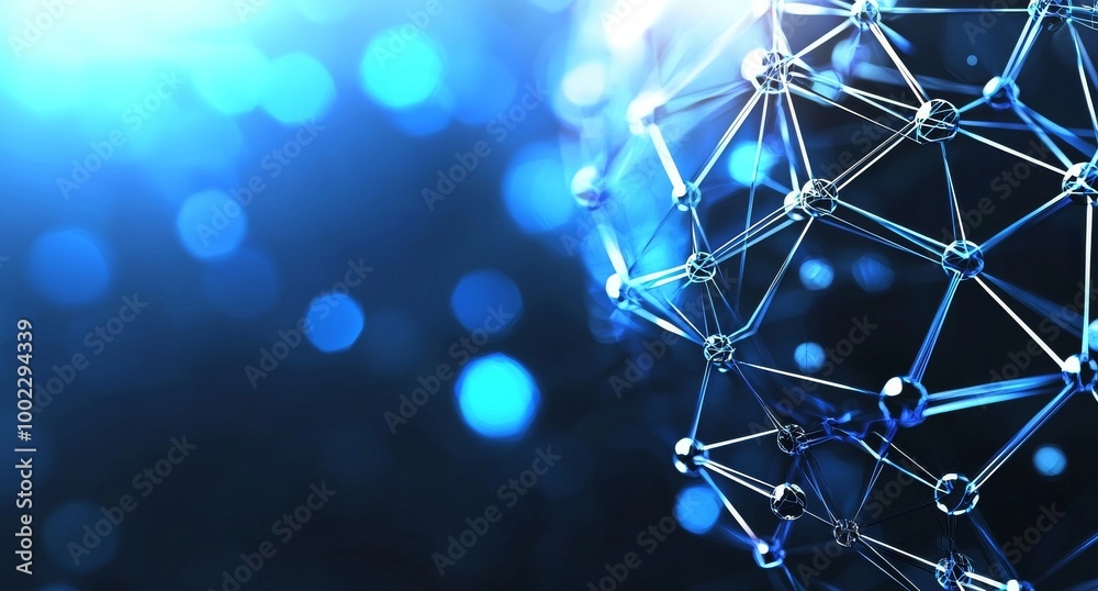 Poster an abstract geometric plexus in blue and purple with triangular cells connecting dots.