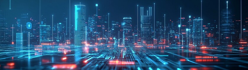 Obraz premium 6. AI world, interconnected networks, digital landscapes, futuristic city