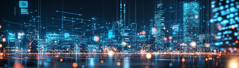 Fototapeta premium 20. AI-driven cityscape, advanced technology, digital society, futuristic design