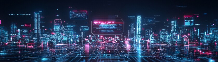Obraz premium 24. AI metropolis, digital control, futuristic design, holographic technology