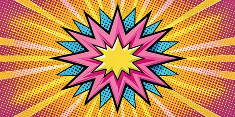Fototapeta premium Pink and Blue Starburst Explosion on Yellow and Purple Dotted Background