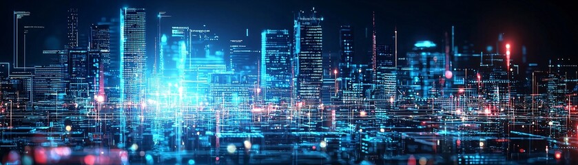 Obraz premium 25. Futuristic AI world, interconnected networks, digital cityscape, advanced technology