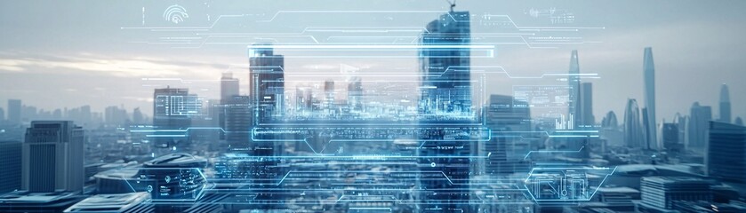 Obraz premium 26. AI city, innovative infrastructure, futuristic society, holographic displays