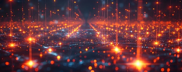 Fototapeta premium Futuristic Quantum Internet Visualized with Glowing Nodes and Boosted Signals