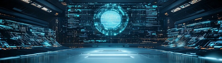 Obraz premium 29. AI-powered future, digital networks, futuristic architecture, holographic interfaces