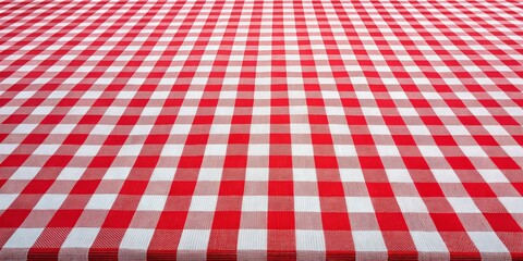 Red and White Checkered Picnic Tablecloth - Diagonal Perspective
