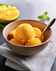 Mango sorbet in a bowl