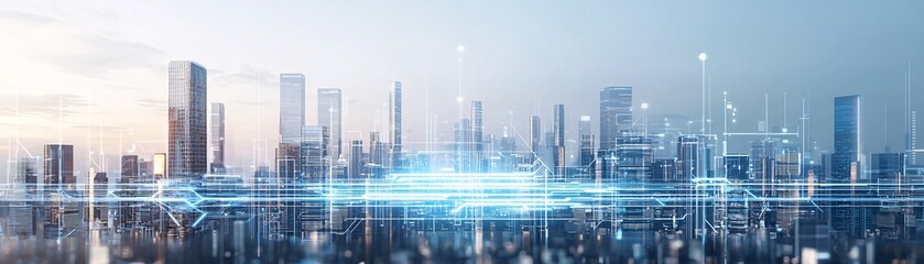 Obraz premium 30. AI-controlled urban landscape, futuristic cityscape, innovative technology, digital society