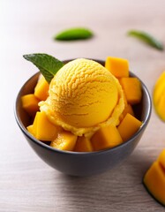Mango ice cream in a bowl