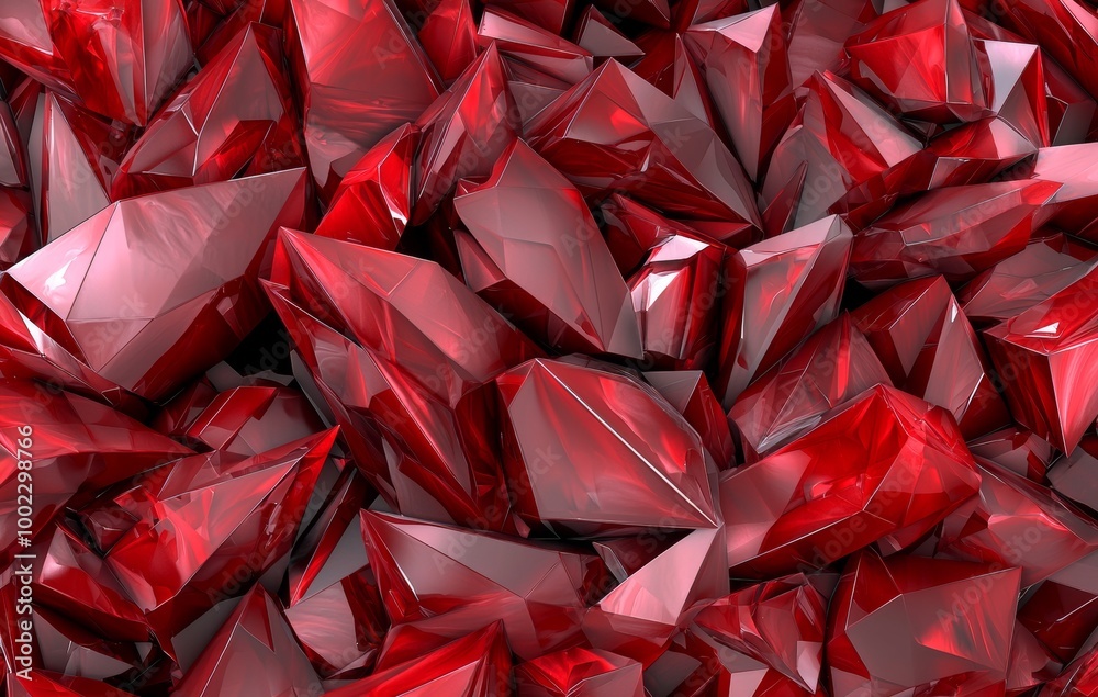 Poster geometric red and black triangle shapes in layered abstract pattern on textured red abstract backgro