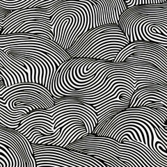 In black and white, reaction diffusion texture presents rounded organic lines in a maze design.