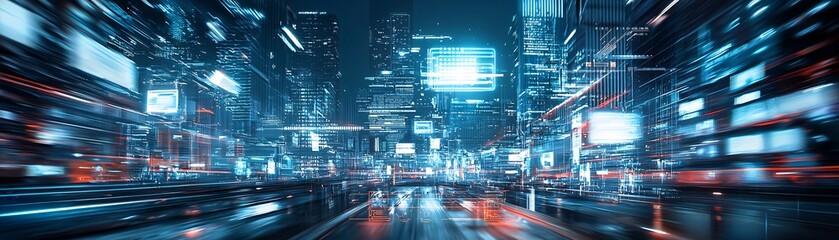 Obraz premium 40. AI-controlled metropolis, futuristic architecture, innovative technology, holographic displays