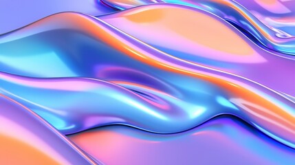 Fototapeta premium 3D neon holographic iridescent pattern, suitable for background wallpaper, banners, posters and covers. A fluid organic wave with a colorful gradient made from glass.