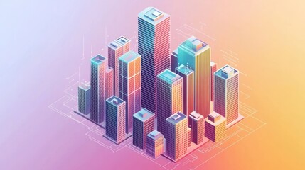 Naklejka premium Isometric Illustration of a Modern Cityscape with Vibrant Colors