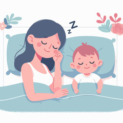 mother accompanying her child to sleep