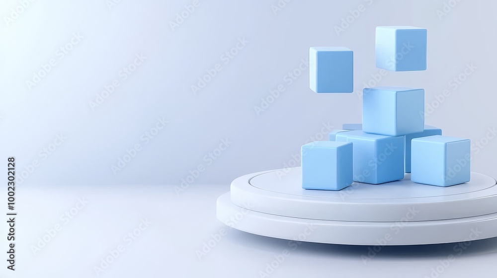 Wall mural blue cube abstract technology innovation future digital background. 3d render.