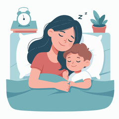 mother accompanying her child to sleep