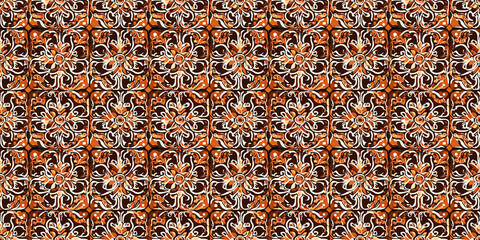 Batik pattern with traditional, textile-inspired motifs. Background seamless pattern.