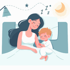 mother accompanying her child to sleep