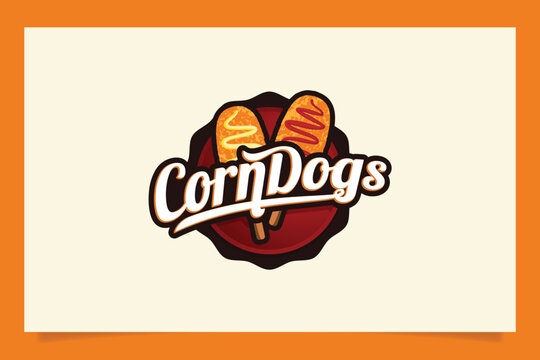 corn dogs logo. American food logo in emblem form. It's great for restaurant, food truck, cafe, etc.