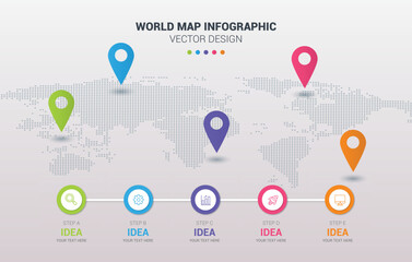 World Map Infographic Business Template for Presentation 
