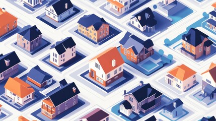 Obraz premium An Isometric View of a Suburban Neighborhood with Houses and Streets