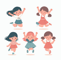 character of a schoolgirl, cheerful, jumping, happy, successful