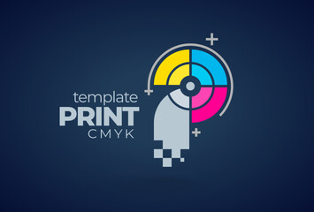 Logo digital Print. Abstract Letter P circles CMYK color theme. Template design vector. Black background