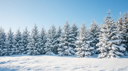 Fototapeta premium Snow-Covered Fir Trees Against a Blue Sky