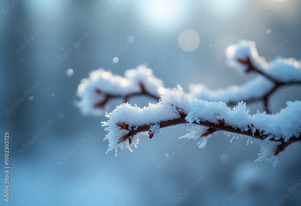 Poster extreme macro photography of a branch covered in frost and snow