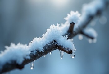 Obraz premium Extreme macro photography of a branch covered in frost and snow