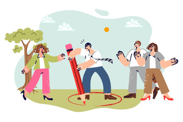 Introvert man takes care of personal boundaries by not allowing people around him