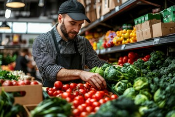 Man in a Grocery Store Selecting Fresh Produce