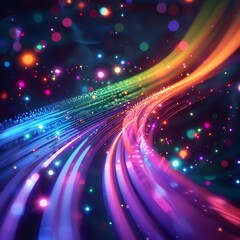 Fototapeta premium Vibrant Quantum Internet Visualization with Fiber Optic Cables Transmitting Colorful Signals